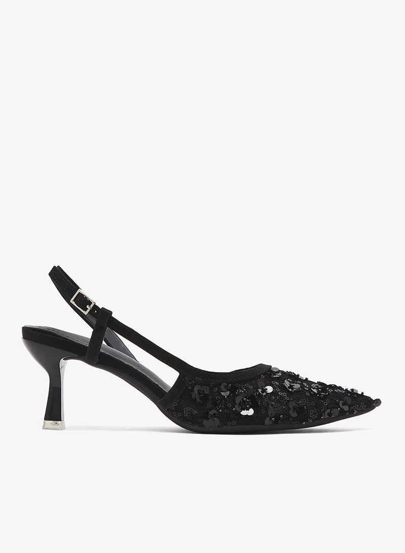 Sequin Detail Embellished Pump With Strap